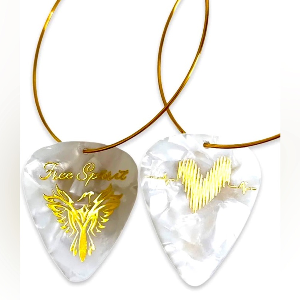 White Pearl Gold Reversible Guitar Pick Earrings